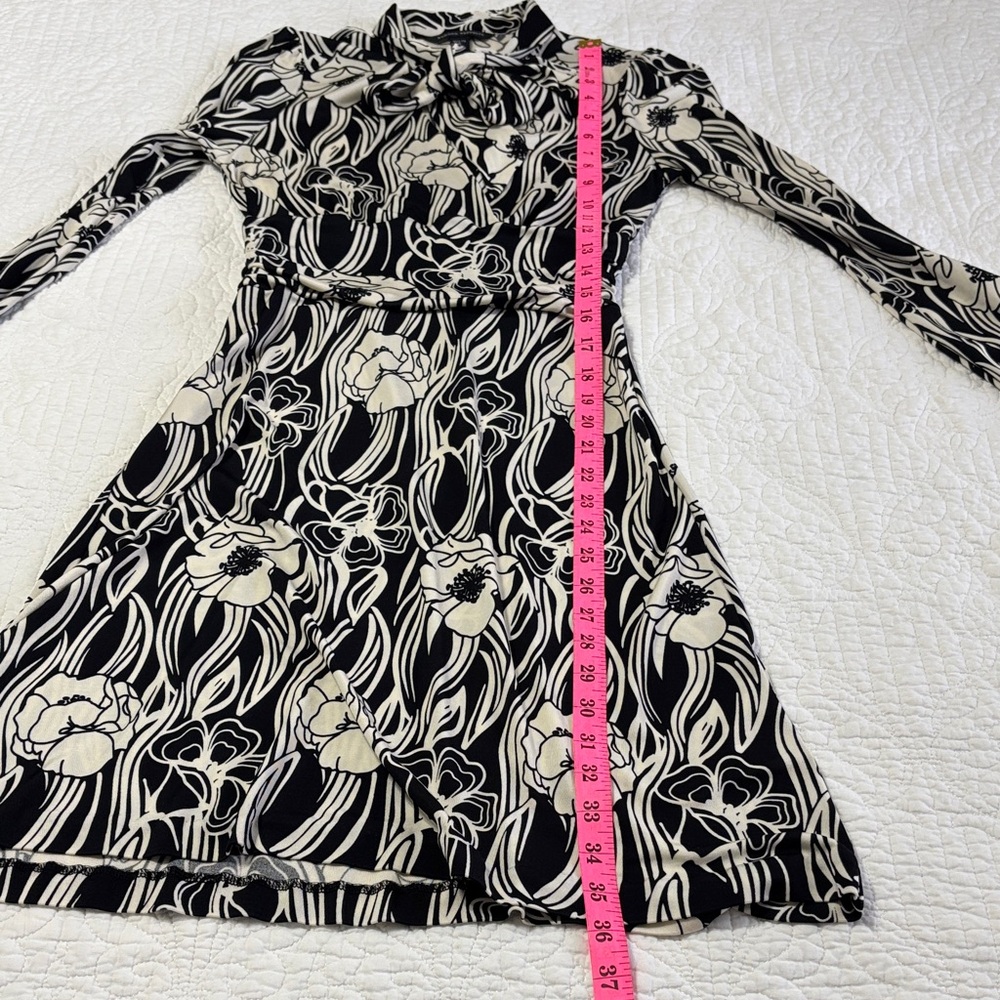 Banana Republic Long Sleeve Floral Black & White Silk Blend Dress Size Petite S - Picture 9 of 12